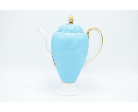 Wedgwood coffee pot decorated with a light blue and gilded design. In good condition with no obvious damage or restoration. S