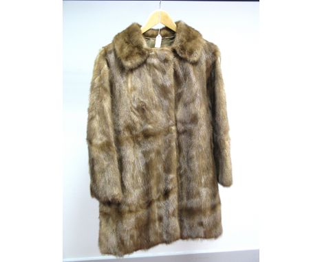 A Light Beige Mink Three-Quarter Length Coat, with back half belt, rever collar, 88cm long.