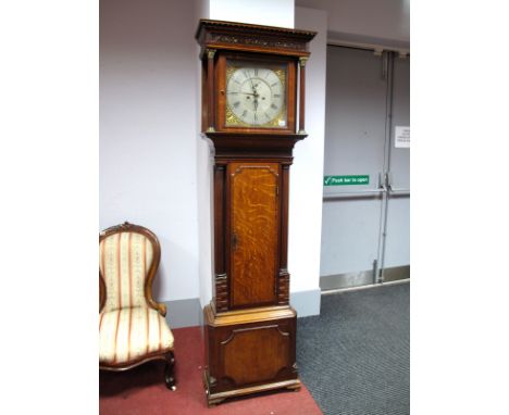 An XVIII Century Oak and Mahogany Longcase Clock, the silvered dial with Roman numerals and minute dial inscribed "Heywood, N