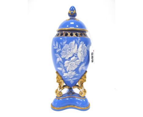 A Grainger and Co., Worcester Paté-sur-Paté Porcelain Vase and Cover, of ovoid form, raised on scrolling mask feet and triang