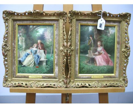 RAIMUND VON WICHERA (Austrian, 1862-1925) XVIII Century Courting Couples in Garden Settings, a pair, oil on panel, signed upp