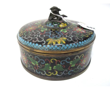 A Chinese Early XX Century Cloisonné Enamel Bowl and Cover, of circular form with dog of fo finial, decorated with an all-ove