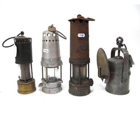 A J.H. Naylor Ltd, Wigan Miners Lamp, with numbered counter, 38cm high; A J.M.S. Aluminium Miners Lamp, with numbered counter