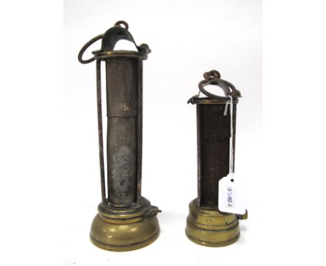 A J. Mills &amp; Sons, Newcastle-Upon-Tyne Clanny Style Brass Miners Lamp, 24.5cm high including suspension hook; Another, 32