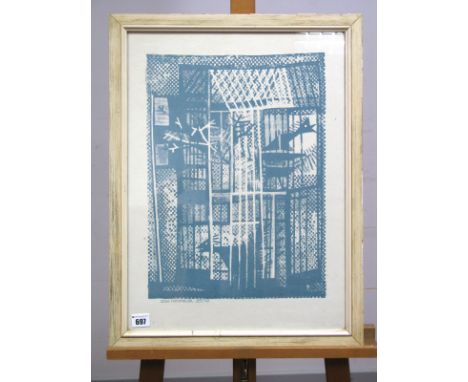 AFTER DENIS WIRTH-MILLER (1915-2010) *ARR Animals in a Cage, abstract in blue, print, dated Sept '48, bears label verso "Gift