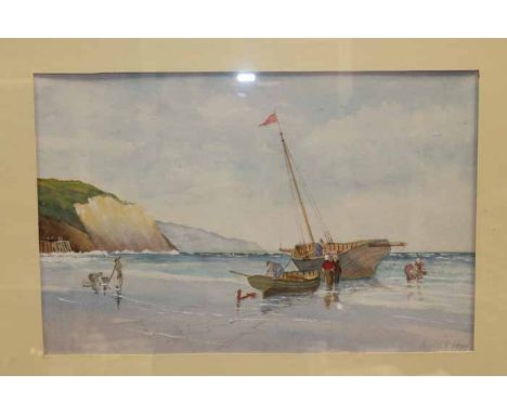 * ANDREW R HOGG,
ANCHORED ASHORE
watercolour on paper, signed
29cm x 49.5cm
Mounted, framed and under glass