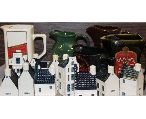 LOT OF KLM CERAMIC HOUSES 
together with whisky water jugs