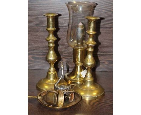 BRASS LANTERN AND TWO BRASS CANDLESTICKS
together with other metal ware items