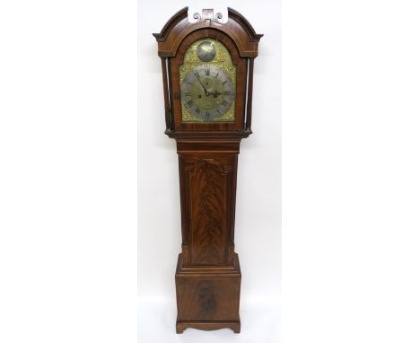 A VICTORIAN MAHOGANY LONGCASE CLOCK the brass and silvered dial inscribed to Kenth McLennan, London with vase and dolphin spa