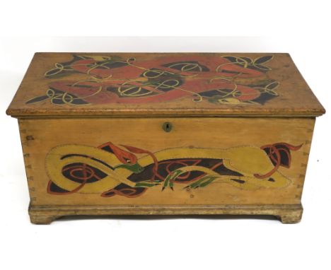 A PAINTED PINE BLANKET CHEST decorated with Celtic design on all sides ,54cm high, 111cm wide and 55cm deep The estate of The
