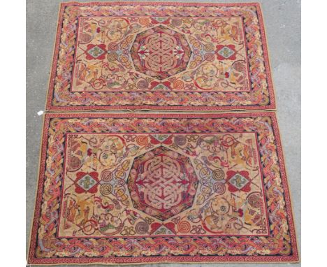 A PAIR OF GEORGE BAIN (1881-1968) FOR QUAYLE &amp; TRANTER LTD, KIDDERMINSTER  CELTIC "HUNTING " RUGS, the machine woven beig