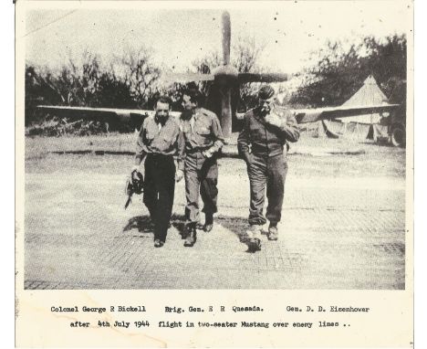 WW2 1944 unsigned photo picturing Gen Eisenhower, Col G Bickell &amp; Brig Gen Quesada after 4th July 1944 flight in two seat