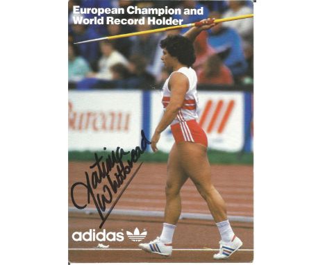 Olympics Fatima Whitbread signed 8x6 colour adidas promotional photo. Sport autograph.  Good Condition. All autographs are ge