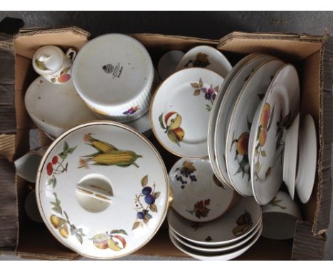 A quantity of Royal Worcester 'Evesham' dinner & tea wares to include a large tureen, souffle dishes, dinner plates, bowls, e