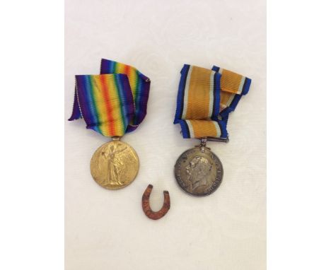 WW1 service medals Pte F. Brown, with personal good luck horseshoe - Royal Army Medical Corps.