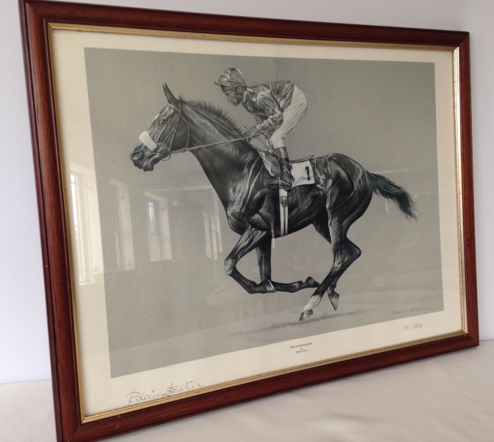 A framed & glazed signed horse racing print of 'The Longfellow' by