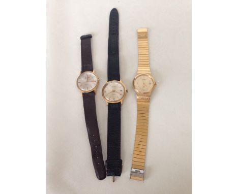 3 gents vintage watches. 1) Ingersoll 7 jewel lever shockproof watch. 2) Accurist 21 jewel anti-magnetic watch. 3) Rotary qua