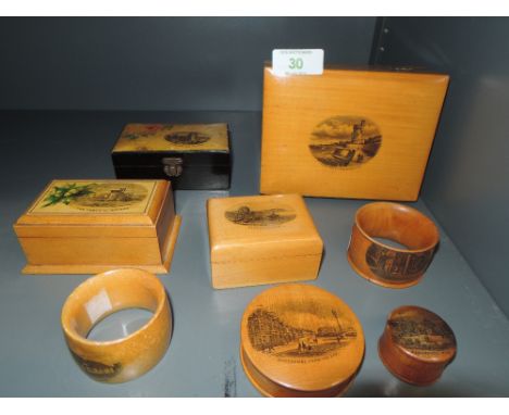A selection of Mauchlin wares including snuff box and local interest scenes