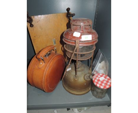 A selection of hardware including storm lantern