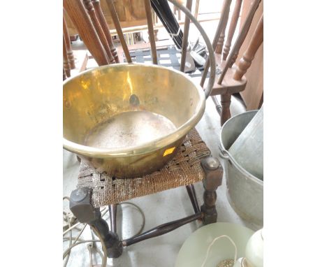 A vintage brass jam pan