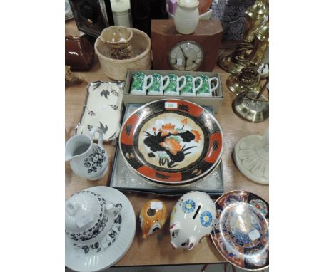 A selection of ceramics including Smiths mantle clock 
