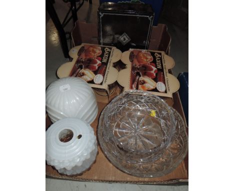 A selection of glass wares including art deco light shades