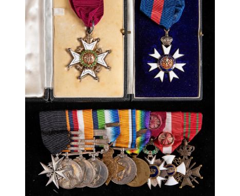 The medals awarded to Lt Col A Chopping RAMC, comprising a CB(M), boxed, CMG, boxed, Order of St Jerusalem, Queen's South Afr