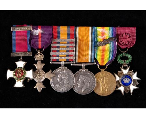 A group of six medals, awarded to Major R D Anderson, comprising a Distinguished Service Order (DSO), OBE, Queen's South Afri