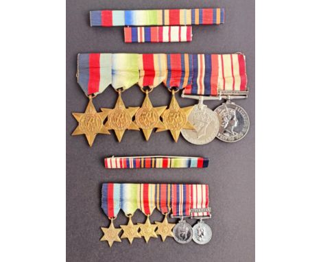 A group of six medals, awarded to S Lt (SD) R Record RN, comprising a 1939-1945 Star, an Atlantic Star, Africa Star, Burma St