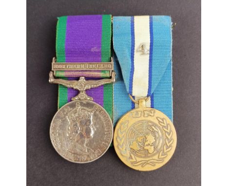 A pair of medals, awarded to 24253186 Pte A J Shaw R Hamps, comprising a General Service medal 1962-2007, with a Northern Ire