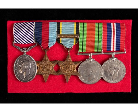 A group of five medals, awarded to 1824146 F/Sgt N M Scott RAFVR, comprising a Distinguished Flying Medal (DFM), 1939-1945 St
