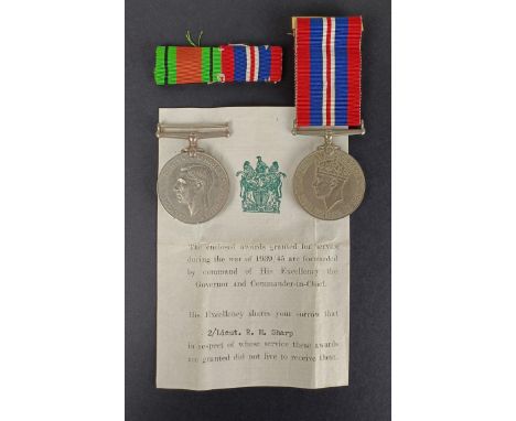 A pair of medals, awarded to 2/Lieut R M Sharp, with note of entitlement Provenance: On Instructions of the Family: Medals an