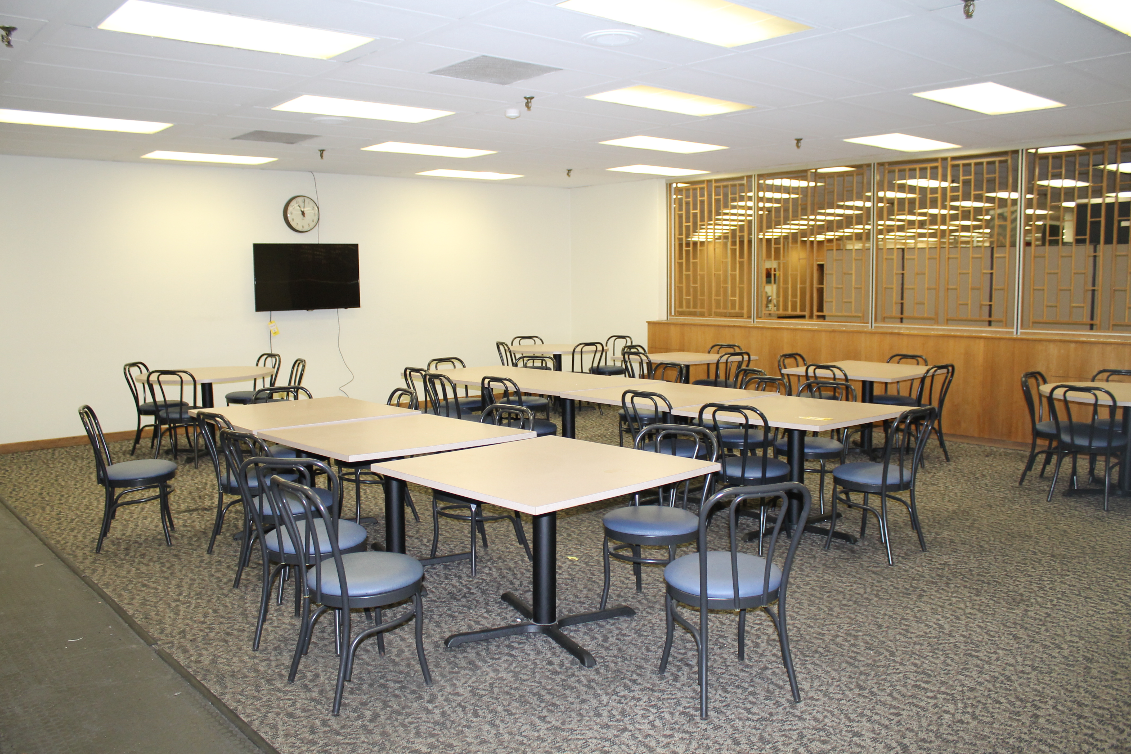 LOT (3) 48 in. Round Lunch Tables, (9) 42 in. x 42 in. Lunch Tables