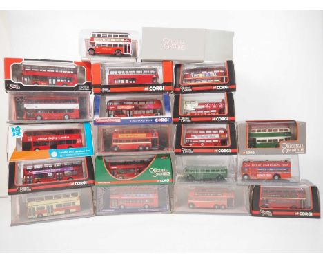 A group of 1:76 scale diecast buses and trolleybuses by CORGI OOC, mixed types, all London based examples - E in G/VG boxes (