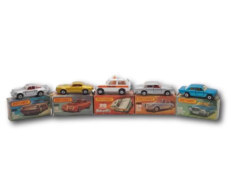 A group of mid to late 1970s MATCHBOX Superfast vehicles, comprising of a No 39e Rolls Royce Silver Shadow II, silver with re