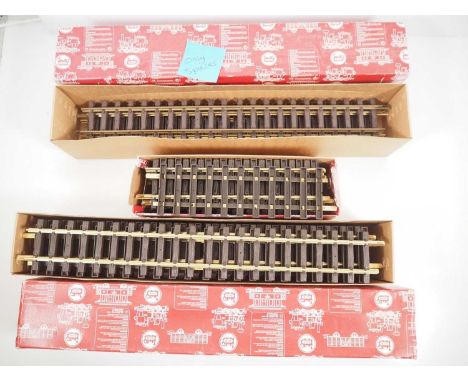 A group of LGB 45mm gauge G scale boxed track comprising 2x boxes 10600 600mm straights (one complete with 12 pieces, one wit