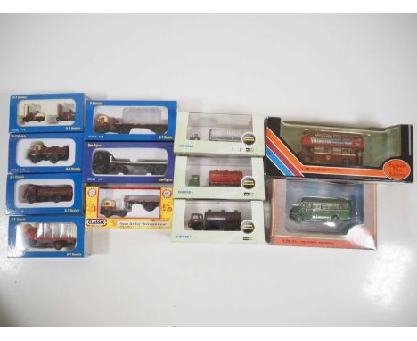 A group of 1:76 scale diecast lorries by OXFORD DIECAST, BASE TOYS and CLASSIX together with a pair of EFE buses (one in inco