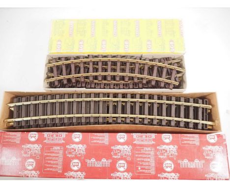 A group of LGB G scale track sections comprising a complete box of 12 x 1500 curves and a complete box of 12 x 18000 curves -