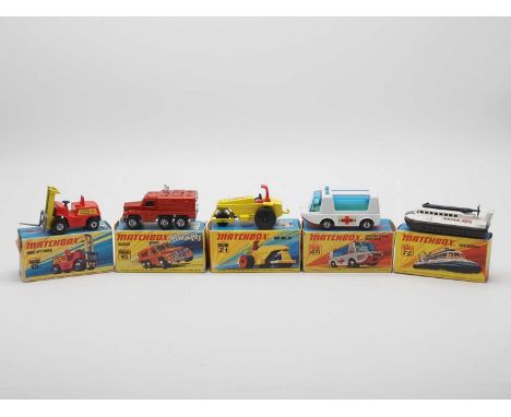 A group of early to mid 1970s MATCHBOX Superfast vehicles, comprising of a No 46d Stretcha Fetcha ambulance, 16e Badger truck