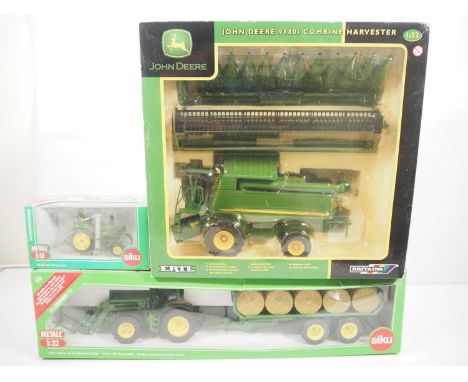 A group of 1:32 scale diecast tractors/farming equipment by SIKU and BRITAINS/ERTL, mostly in John Deere livery - VG/E in G b