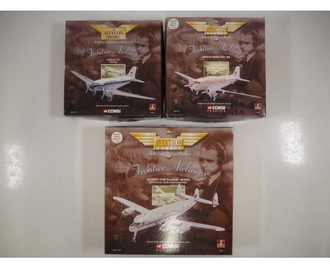 A group of CORGI Aviation Archive 1:144 scale diecast airplanes from the Frontier Airliners series - VG in G boxes (3)