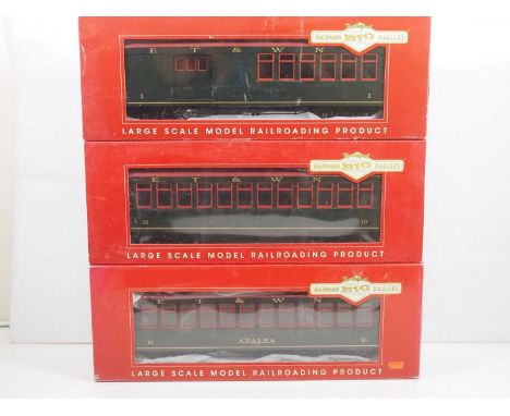 A group of BACHMANN Big Haulers G gauge Jackson Sharp passenger cars comprising a Coach, Observation and Combine, all in ET&a