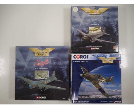 A pair of CORGI Aviation Archive 1:144 scale diecast airplanes, both military examples, together with another box containing 