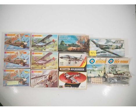 A group of military aircraft, unbuilt plastic kits - all 1:72 scale by MATCHBOX and others - contents appear complete apart f