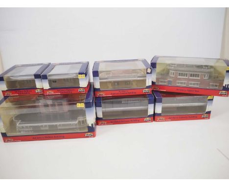 A group of BACHMANN Scenecraft OO gauge resin buildings comprising a complete set of the Art Deco station series - including 
