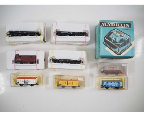 A group of mixed HO gauge wagons by TRIX, LILIPUT and FLEISCHMANN together with a MARKLIN AC controller - G/VG in G boxes (9)