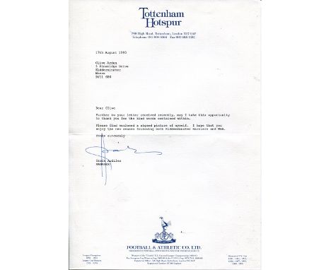 OSSIE ARDILES: A4 typed letter on TOTTENHAM HOTSPUR football club paper, dated 1993 and signed by their then manager, Ossie A