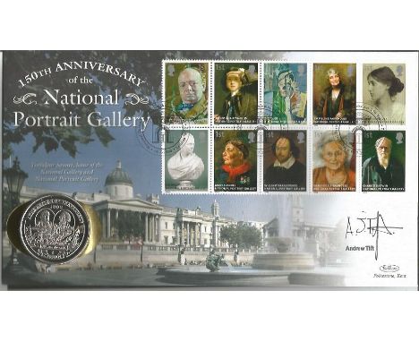 Andrew Tift signed National Portrait Gallery 150th anniversary coin cover. Benham official FDC PNC, with Isle of Man Crown co