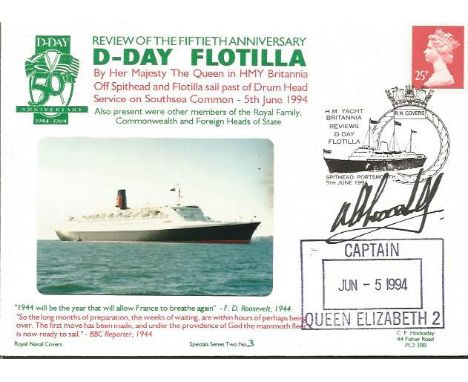 Captain R A Woodall Captain QE2 1994 signed D-Day flotilla official Navy cover. Good Condition. All signed items come with ou