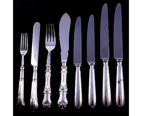 Set of six silver bladed dessert knives and forks, Harrison Brothers &amp; Howson, Sheffield 1900, other cutlery including a 